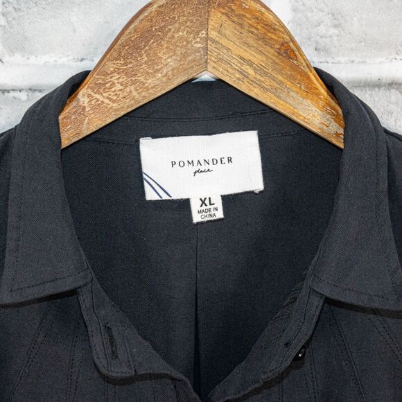 POMANDER Place Tuckernuck Women's 1/2 button short dress in black cotton size XL - Picture 2 of 10